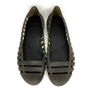 Crocs‎ Isabella Jelly Flats Women's 7 Olive Khaki Slip-On Cutout Comfort Shoes